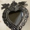 Authentic Mexican Silver Colour Embossed Tin Heart with Mirror