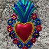 Authentic Mexican Embossed Colourful Tin Heart with Flowers