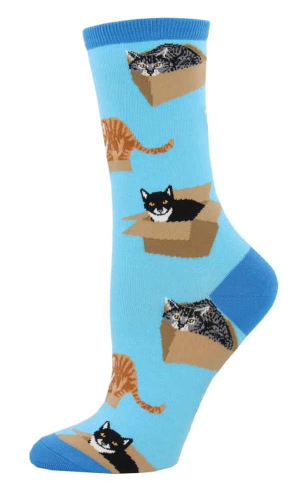 SockSmith Graphic Cotton Mix Crew - Women's Cat in a Box - Azure