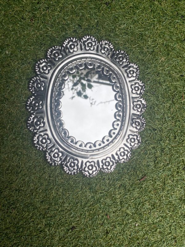 Authentic Mexican Tin Flower Frame with Mirror